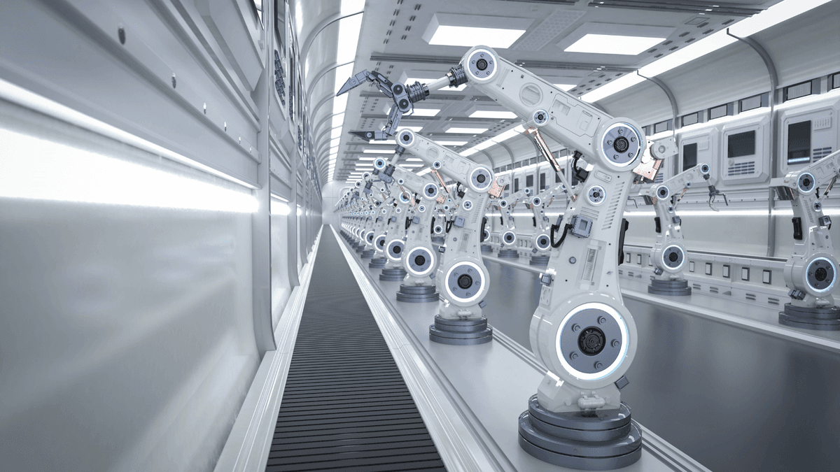 Förderband mit Industrierobotern