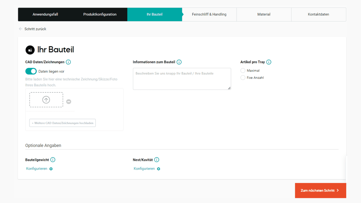 Produktangaben im Konfigurator