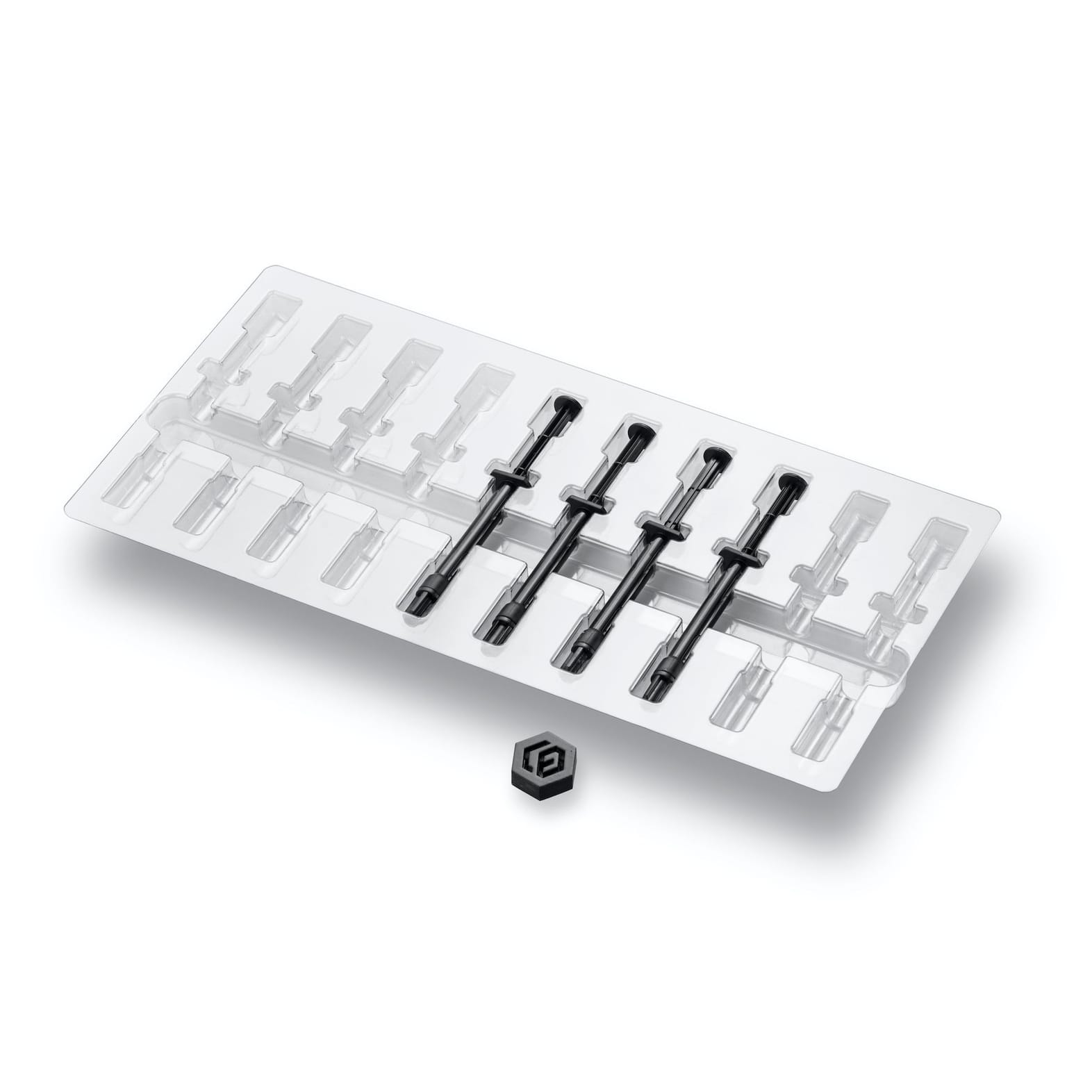 Tiefzieheinlage aus Kunststoff mit Werkstücken Tiefzieheinlage aus Kunststoff mit Werkstücken