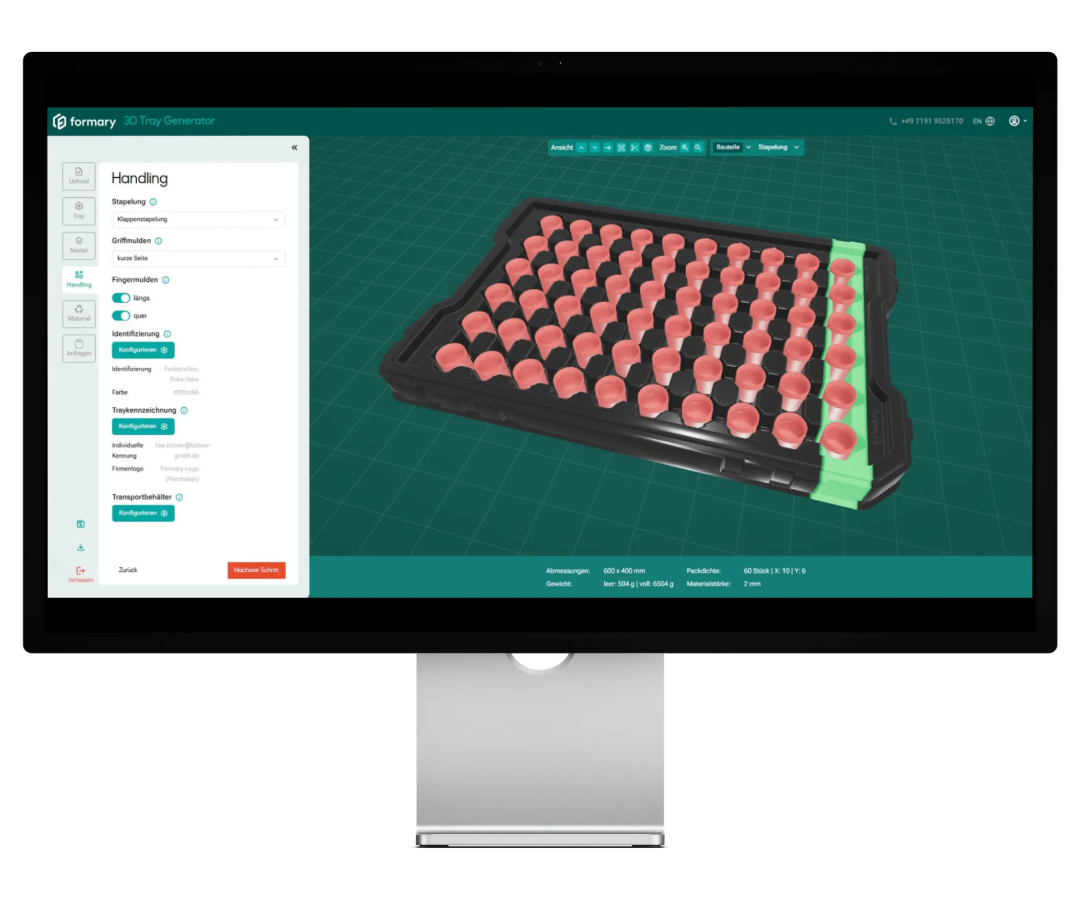 Abmessungen im Tray Generator definieren