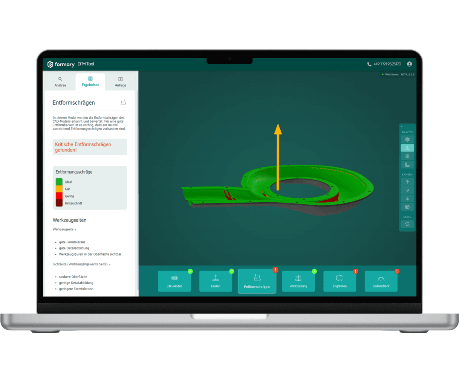 Entformschrägen analysieren im Tiefzieh-Checker