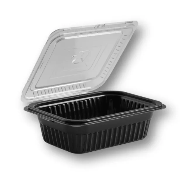 Schwarze Lebensmittelverpackung mit Deckel